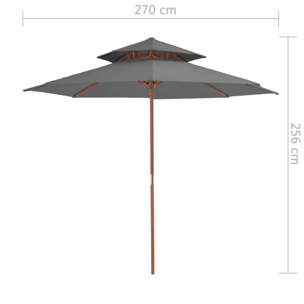 Anthrazitfarbener Sonnenschirm Roni 270cm (zweilagiger Holzrahmen)