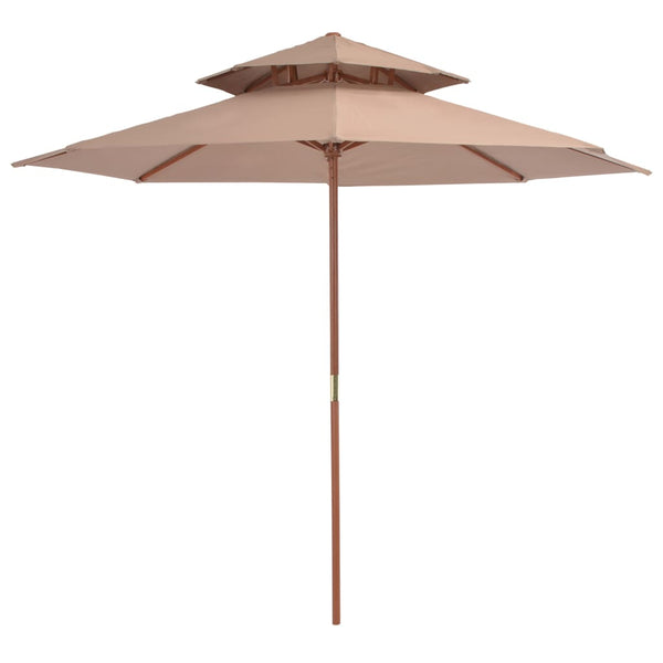 Graubrauner Sonnenschirm Roni 270cm (Holzgestell, zweilagig)