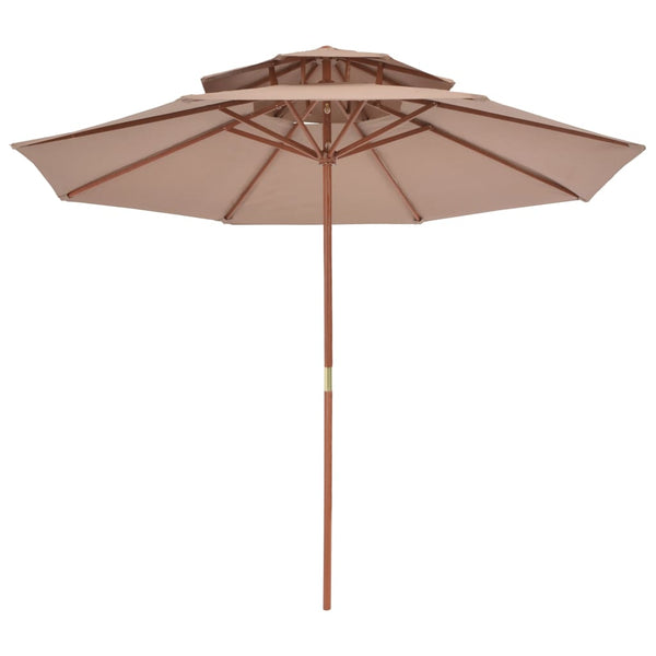 Graubrauner Sonnenschirm Roni 270cm (Holzgestell, zweilagig)