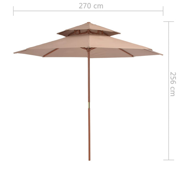 Graubrauner Sonnenschirm Roni 270cm (Holzgestell, zweilagig)