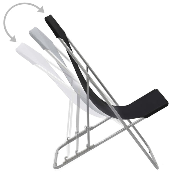 Schwarze faltbare Strandstühle Fega (2 Stück Stahl und Oxford-Gewebe)