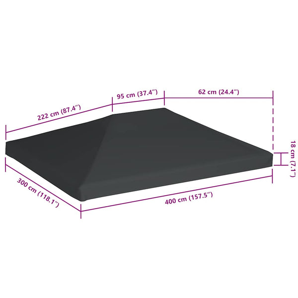 Harmaa huvimajan katto Cristial 4x3 m (310 g/m²)