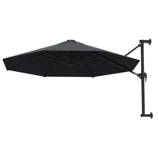 Anthrazitfarbener, an der Wand montierter Sonnenschirm Aitan 300cm