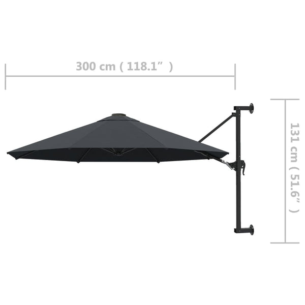 Anthrazitfarbener, an der Wand montierter Sonnenschirm Aitan 300cm