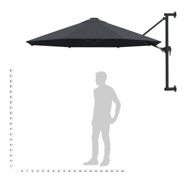 Anthrazitfarbener, an der Wand montierter Sonnenschirm Aitan 300cm