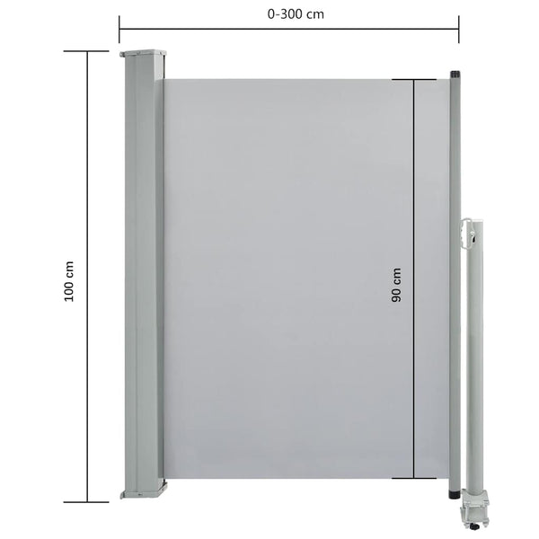 Graue ausziehbare Terrassenseitenmarkise Bato 100x300cm