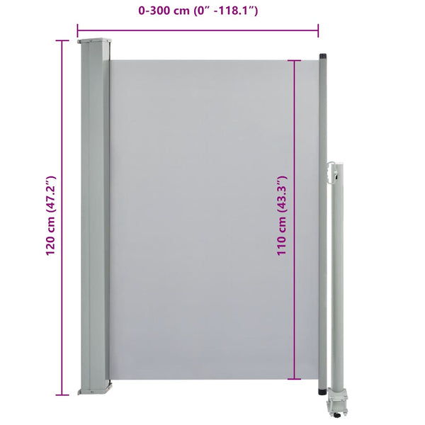 Graue einziehbare Seitenmarkise für Terrassen Bato 120x300cm
