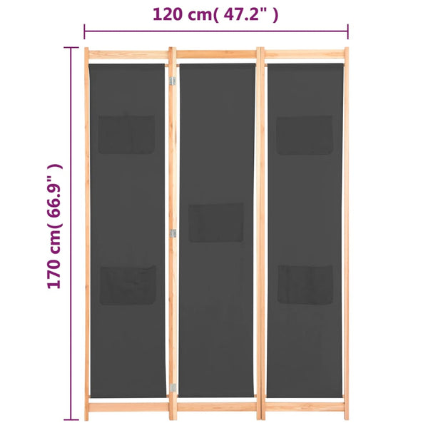 Grauer Raumteiler Iren 120x170x4cm (3-teilig, Stoff)