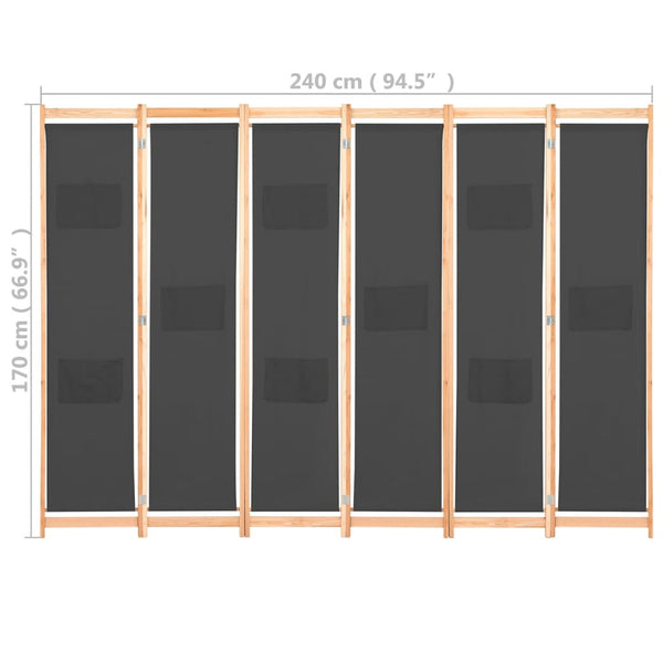 Grauer Raumteiler Iren 240x170x4cm (6-teilig, Stoff)