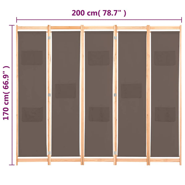 Brauner Raumteiler Iren 200x170x4cm (5-teilig, Leinwand)