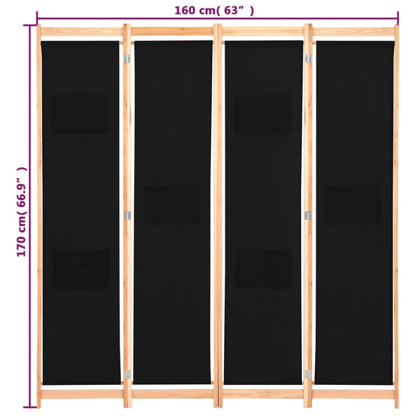 Schwarzer Raumteiler Iren 160x170x4cm (Stoff)