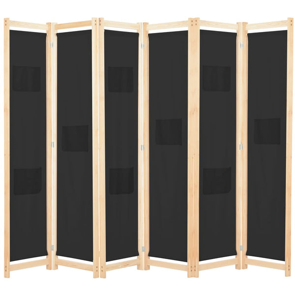 Schwarz 6-teiliger Raumteiler Iren 240x170x4cm (Stoff)