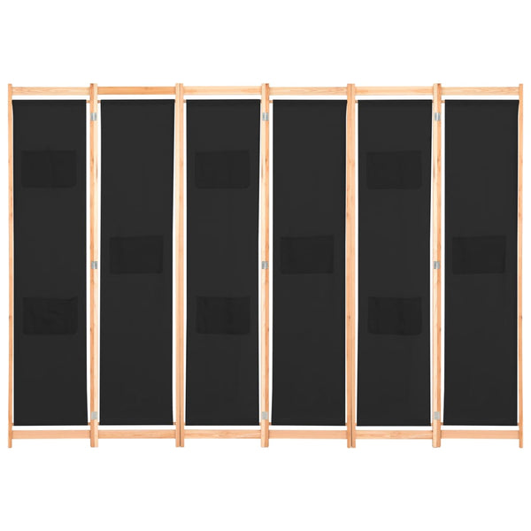 Schwarz 6-teiliger Raumteiler Iren 240x170x4cm (Stoff)