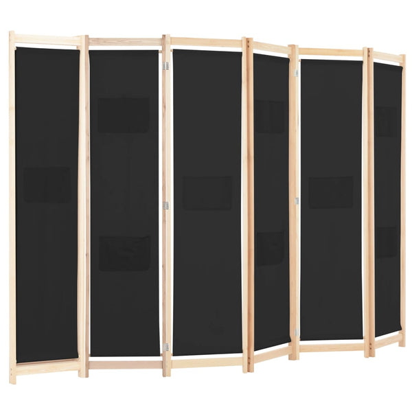 Schwarz 6-teiliger Raumteiler Iren 240x170x4cm (Stoff)