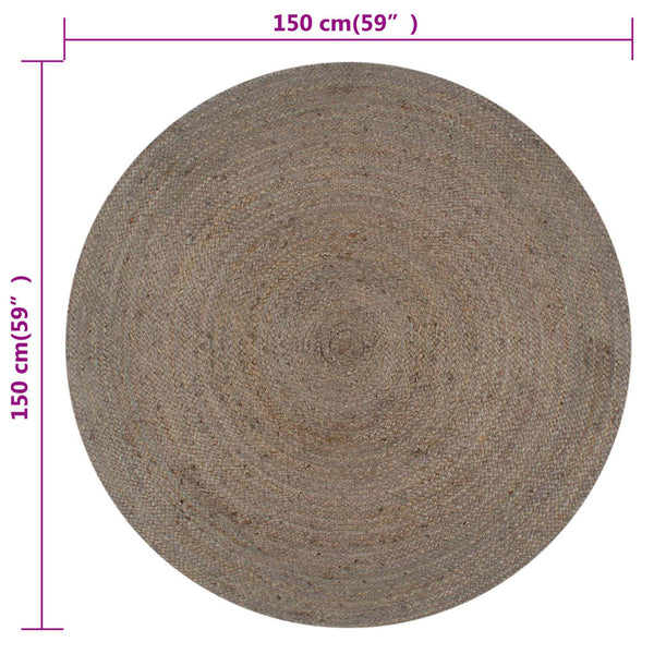 Harmaa käsintehty pyöreä juuttimatto Akel 150cm