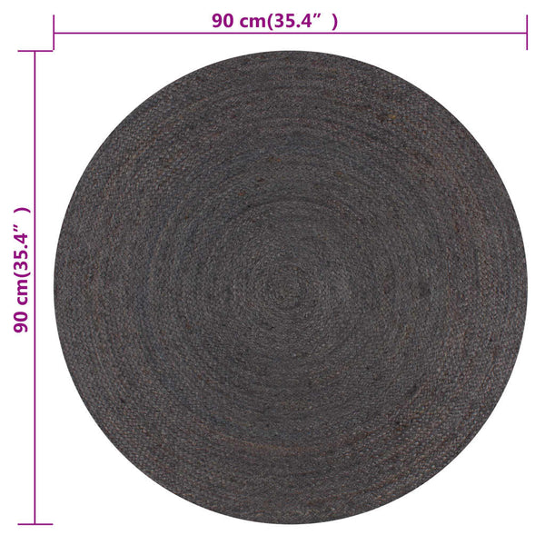 Tummanharmaa käsintehty pyöreä juuttimatto Akel 90cm