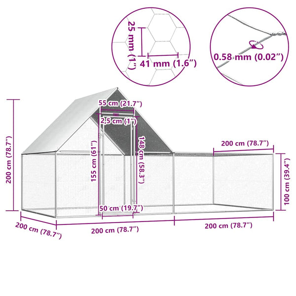 Verzinkter Hühnerstall Sargean 4x2x2 m (Stahl)