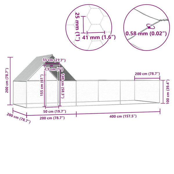 Verzinkter Hühnerstall Sargean 6x2x2 m (Stahl)