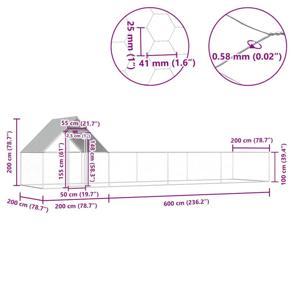 Verzinkter Hühnerstall Sargean 8x2x2 m (Stahl)