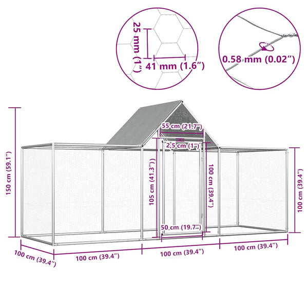 Verzinkter Hühnerstall Florita 3x1x1,5 m (Stahl)