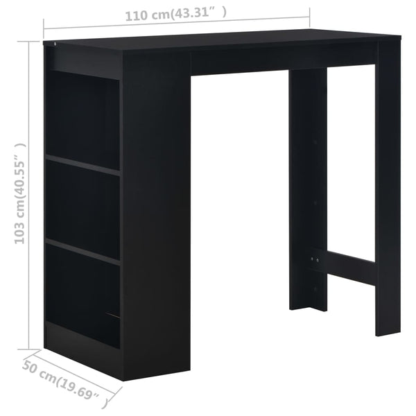 Schwarzer Bartisch mit Regal Sande 110x50x103cm