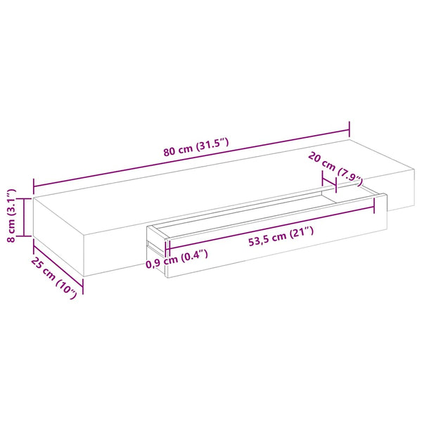 Weißes Wandregal mit Schubladen Martinica 80 cm (2 Stück verdeckte Befestigung)