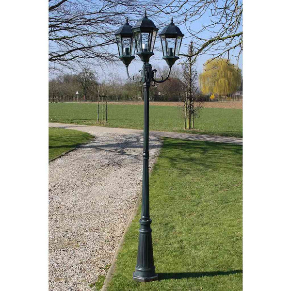 Dunkelgrün/Schwarz Brighton Gartenlaternenpfahl Hildelgarde 230cm (3-flammig)