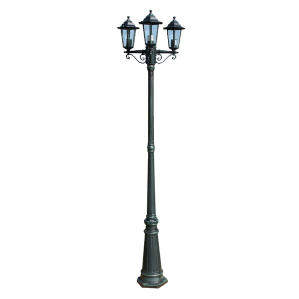Dunkelgrüne Preston-Gartenlaterne Vincent Höhe 215cm (3-flammig)