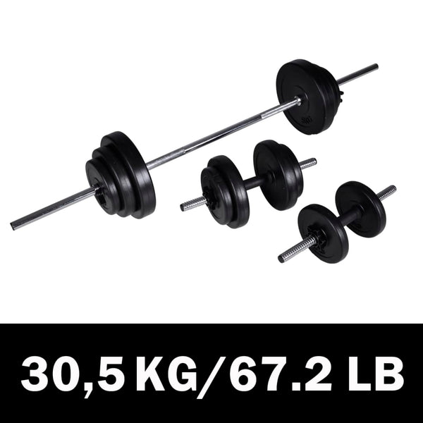 Hantelset mit Scheibengewichten + 2 Kurzhanteln 30,5 kg