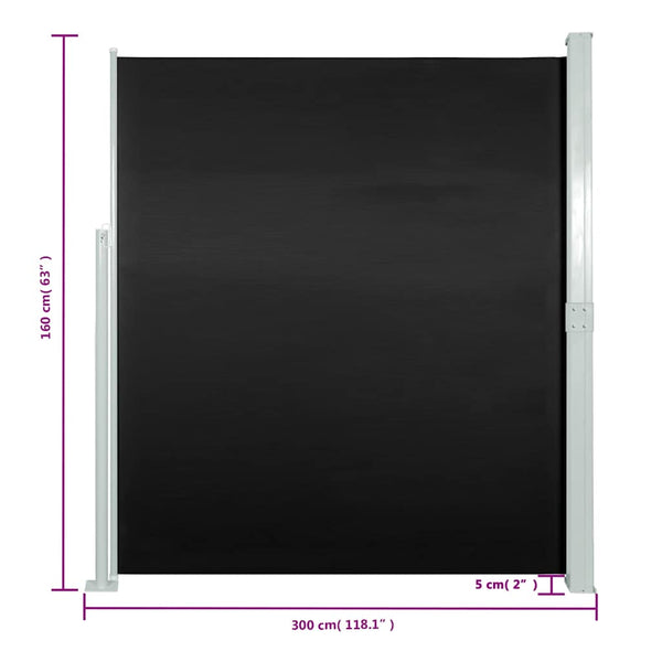 Schwarze Seitenmarkise für die Terrasse SNR 160x300cm