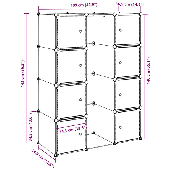 Weißer Modulschrank Cervacovici 37x115x150cm (9 Fächer)