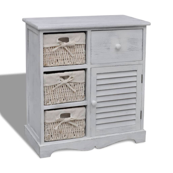 Weißer Holzschrank Kiyoko (mit 3 geflochtenen Körben)