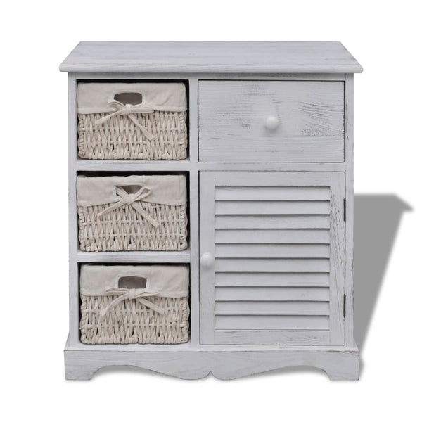 Weißer Holzschrank Kiyoko (mit 3 geflochtenen Körben)