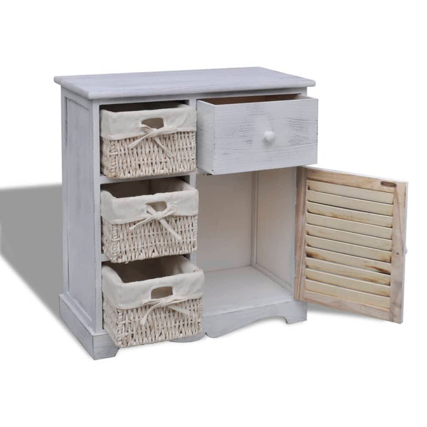 Weißer Holzschrank Kiyoko (mit 3 geflochtenen Körben)