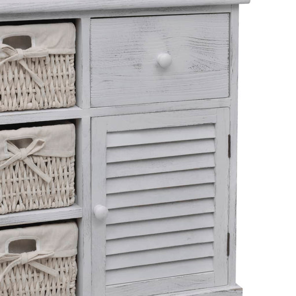 Weißer Holzschrank Kiyoko (mit 3 geflochtenen Körben)