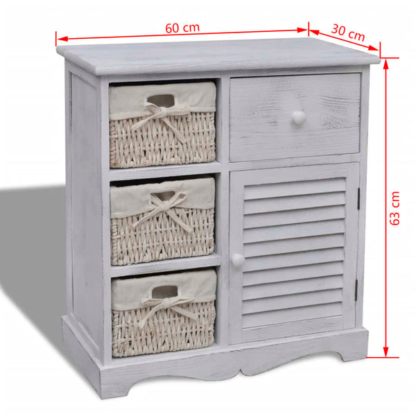 Weißer Holzschrank Kiyoko (mit 3 geflochtenen Körben)