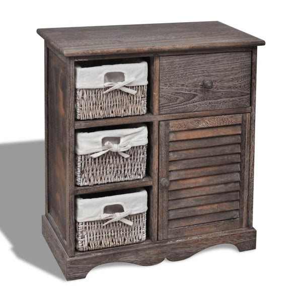 Brauner Holzschrank Kiyoko (mit 3 geflochtenen Körben)