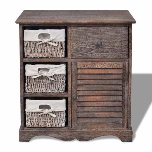 Brauner Holzschrank Kiyoko (mit 3 geflochtenen Körben)