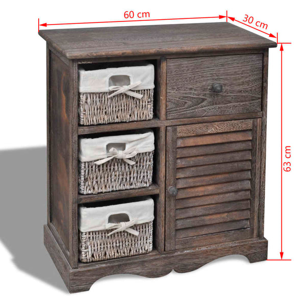 Brauner Holzschrank Kiyoko (mit 3 geflochtenen Körben)