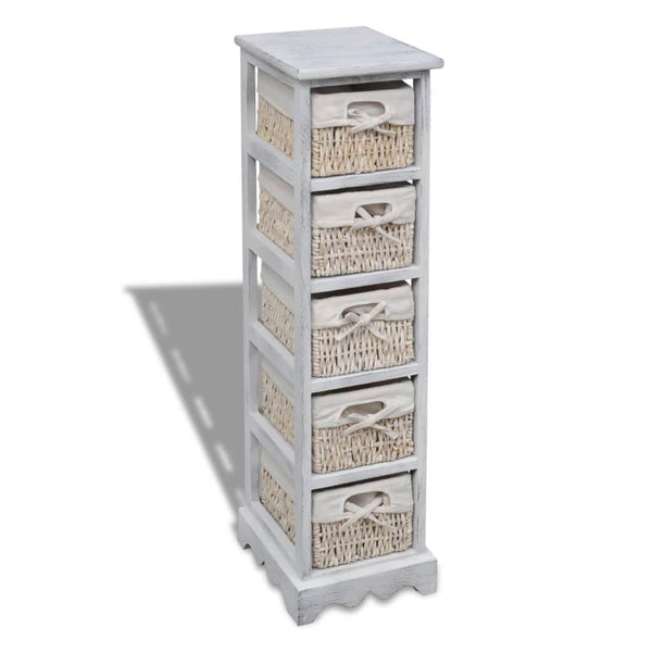 Weißes Holzregal Kiyoko (mit 5 geflochtenen Körben)