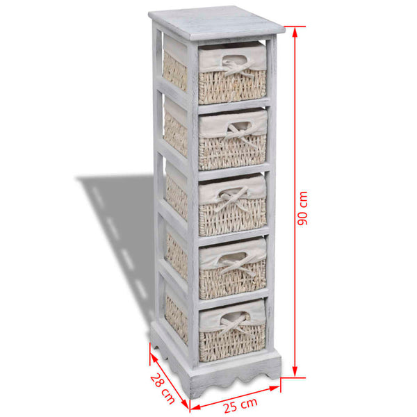 Weißes Holzregal Kiyoko (mit 5 geflochtenen Körben)