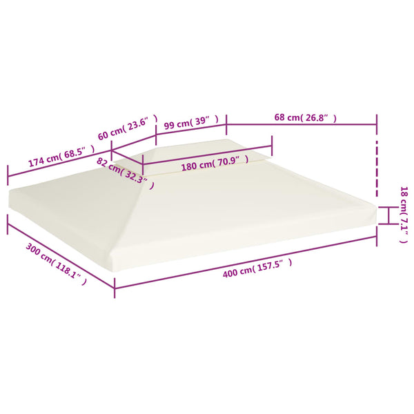 Kermanvalkoinen huvimajan vaihtokatto Cicu 3x4 m (310 g/m²)
