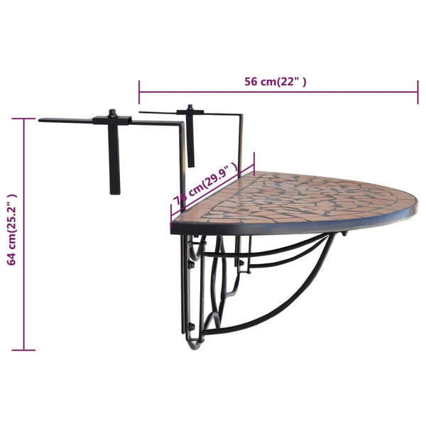 Terrakotta-Hänge-Balkontisch Manut (Mosaik)