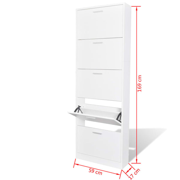 Weißer Schuhschrank Wilinger (5 Fächer, Holz)