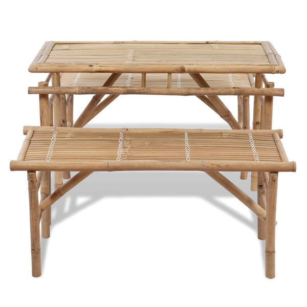 Biertischgarnitur Ligiana 100cm (mit 2 Bänken, Bambus)