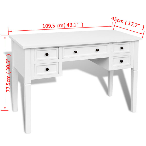 Weißer Schreibtisch Vasilioa (mit 5 Schubladen)