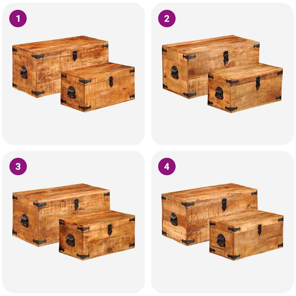 Aufbewahrungstruhen-Set Barakonyi (2 Stück grobes Mangoholz)
