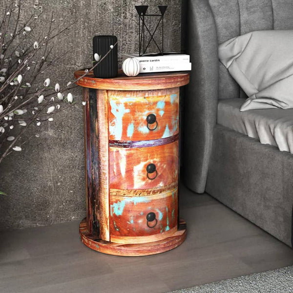 Runde Kommode Elana (3 Schubladen recyceltes Holz)