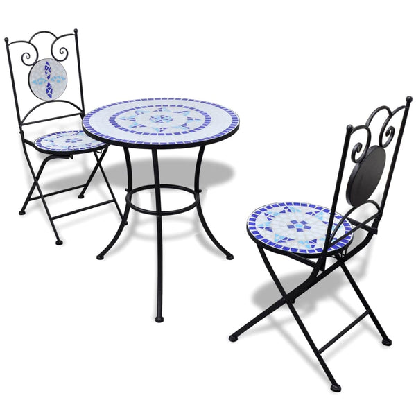 Blau-weiße Bistromöbelserie Luceana 3-teilig (Mosaik)