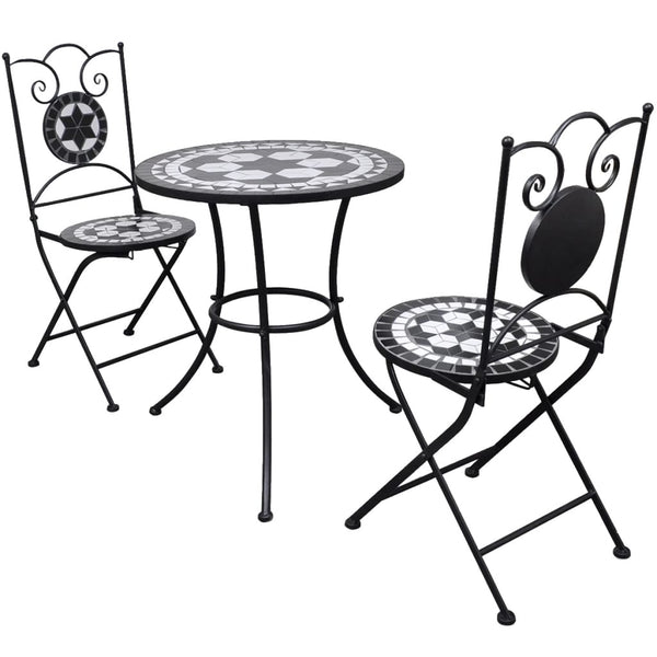 Schwarzes und weißes Bistromöbelset Luceana 3-teilig (Mosaik)